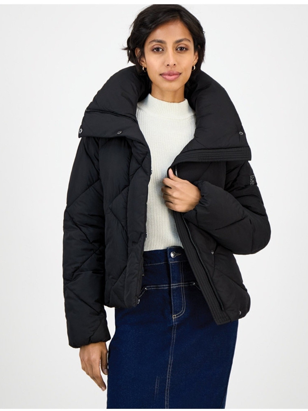 BCBG Black Quilted High-Collar Puffer Jacket
